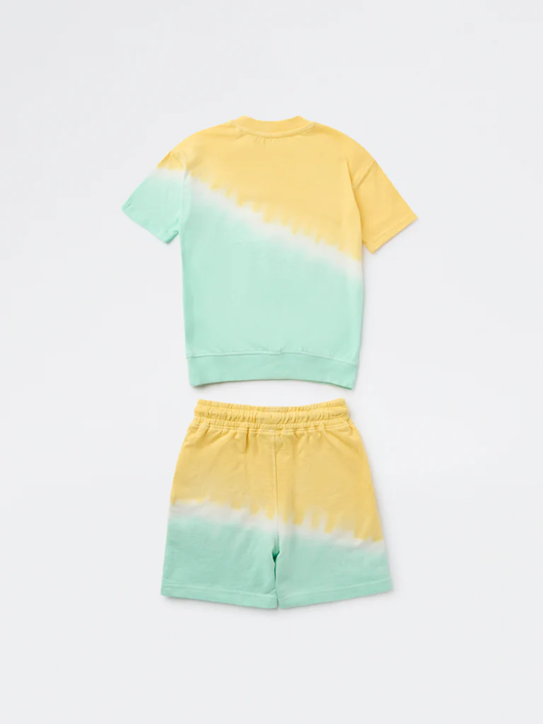 HOP Kids Boys Multicolour Tie-Dye Pattern Cotton T-Shirt and Shorts Set - Image 4