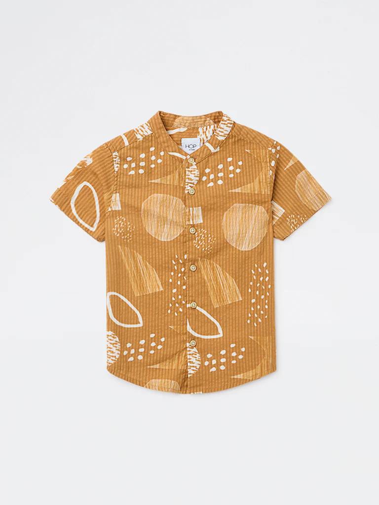 HOP Kids Boys Mustard Printed Cotton Shirt - Image 4