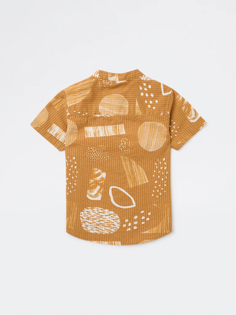 HOP Kids Boys Mustard Printed Cotton Shirt - Image 5