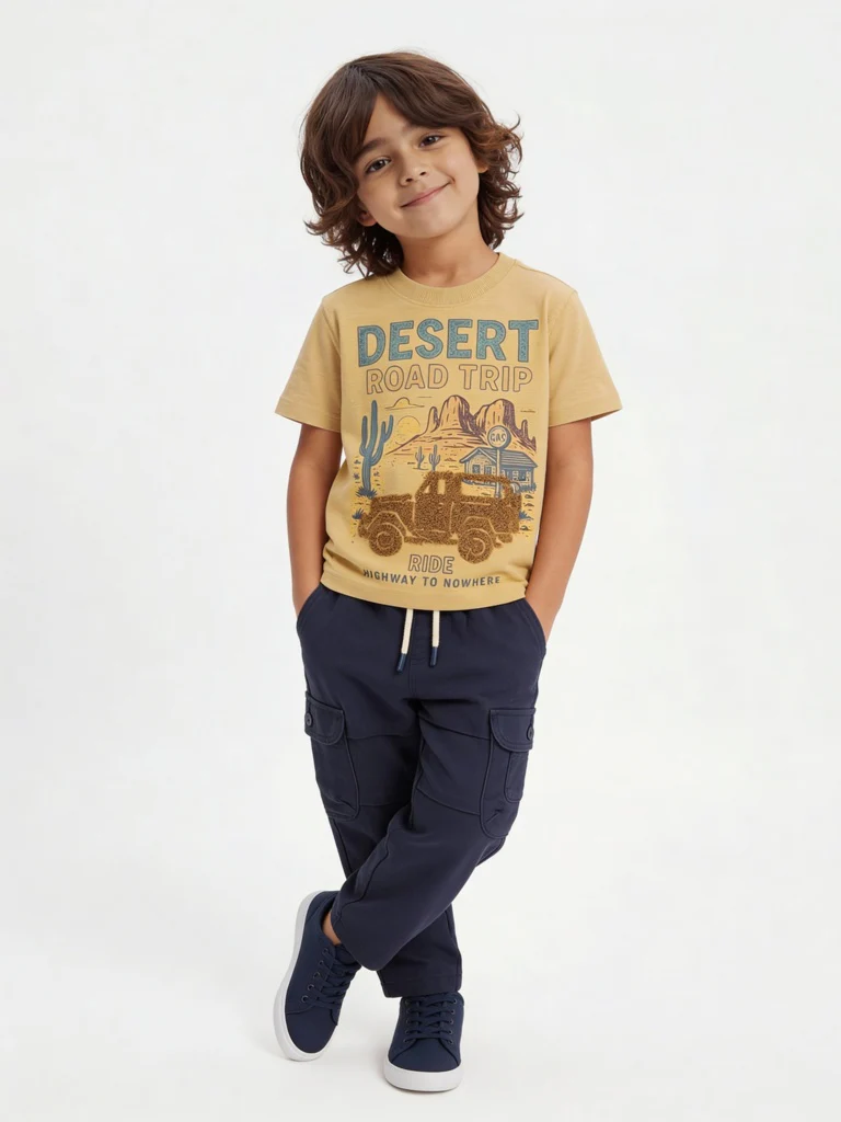 HOP Kids Boys Mustard Printed Cotton T-Shirt