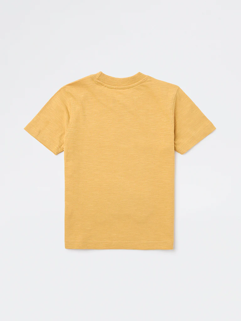 HOP Kids Boys Mustard Printed Cotton T-Shirt - Image 4