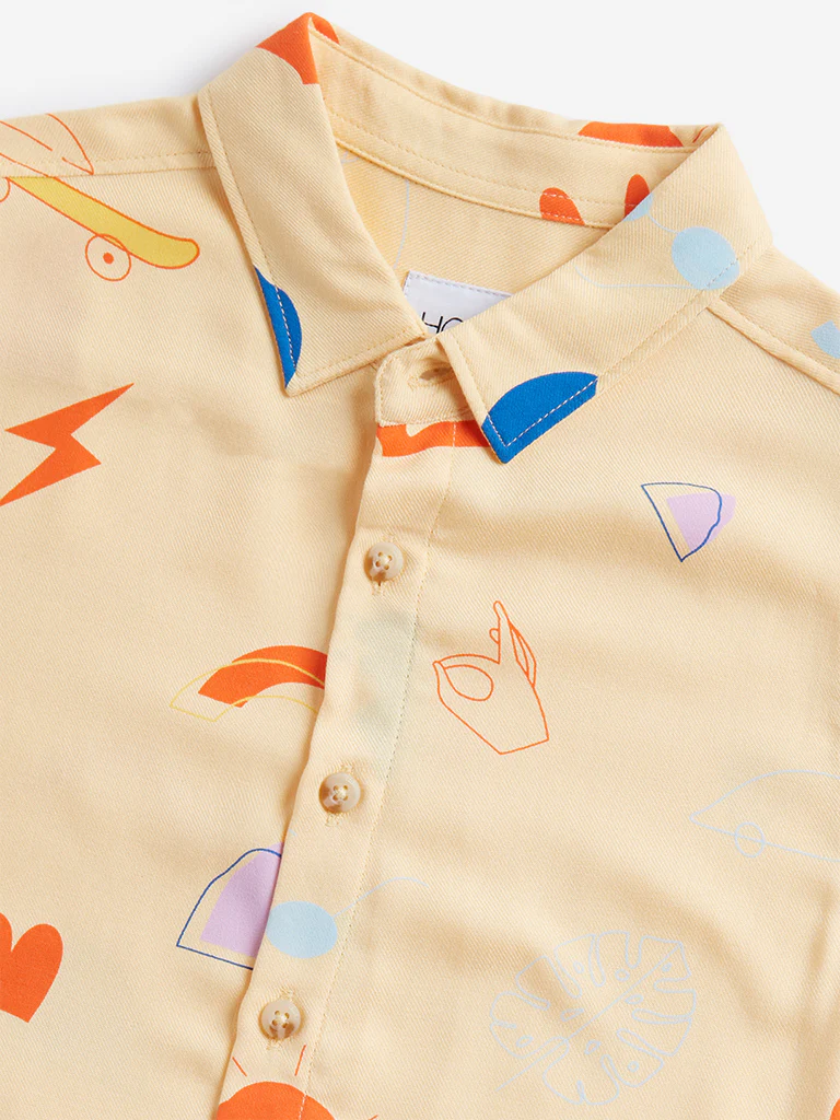 HOP Kids Boys Mustard Printed Shirt - Image 3