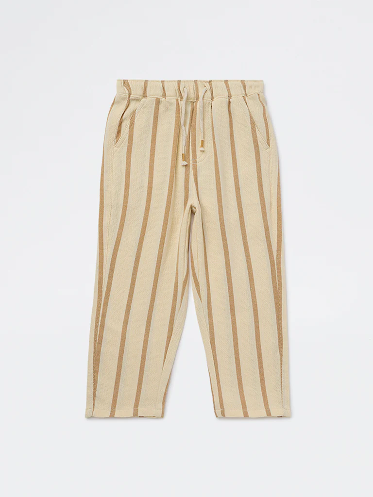 HOP Kids Boys Mustard Striped Mid-Rise Cotton Trousers - Image 3