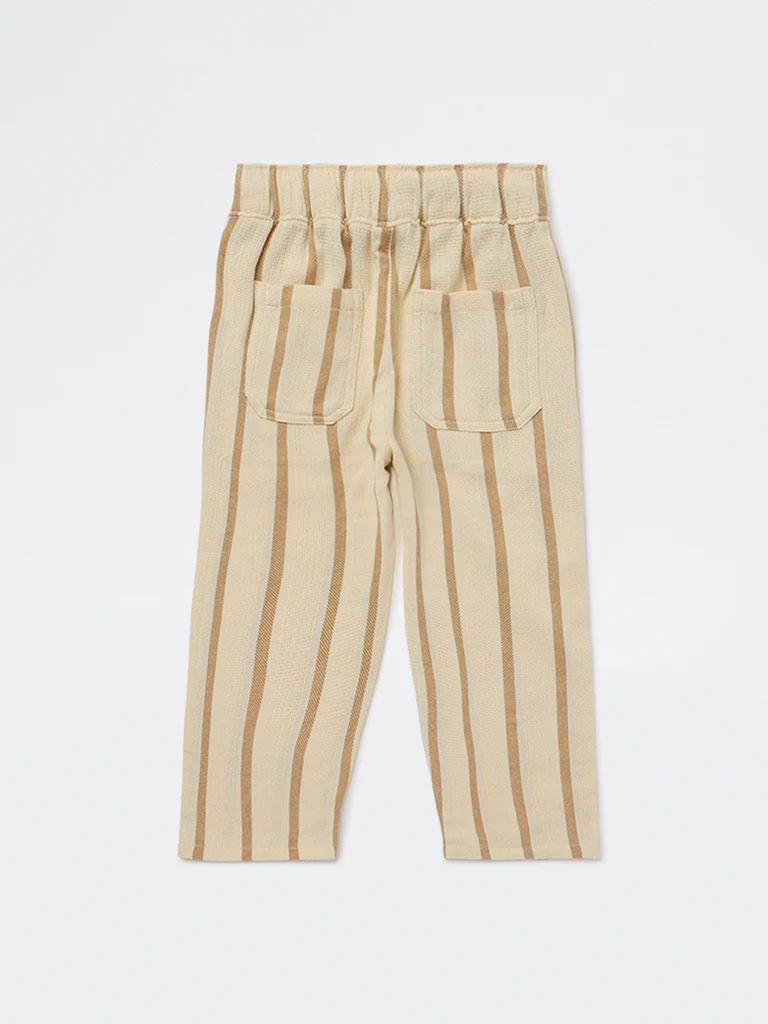 HOP Kids Boys Mustard Striped Mid-Rise Cotton Trousers - Image 4