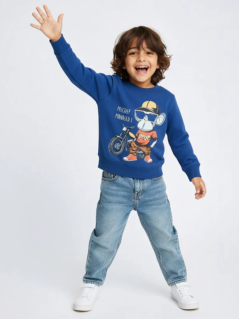 HOP Kids Boys Navy Animal Pattern Cotton-Blend Sweatshirt