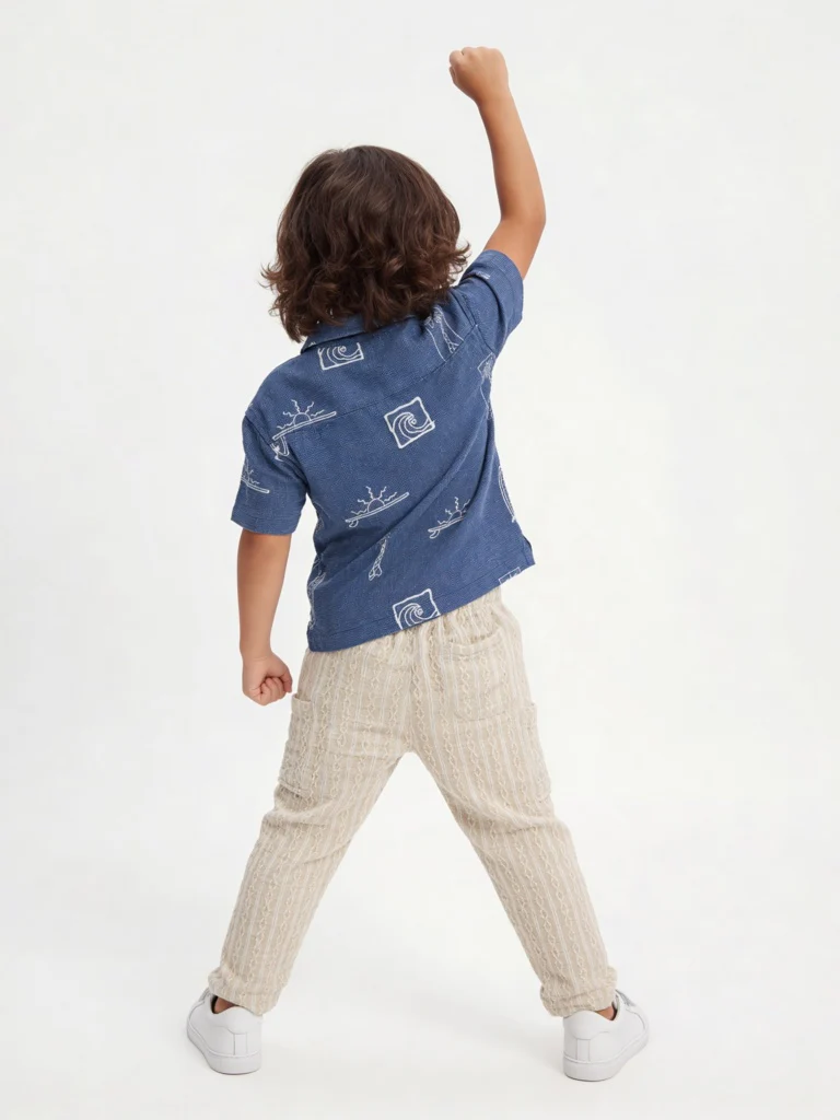 HOP Kids Boys Navy Embroidered Cotton Shirt - Image 2
