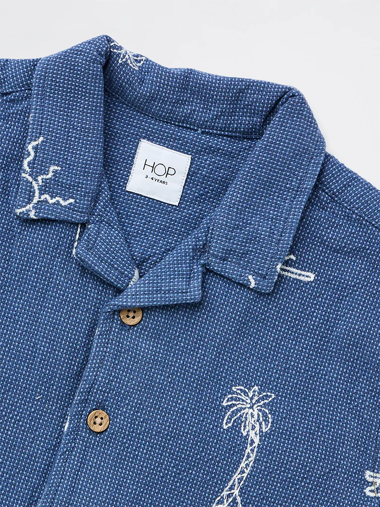 HOP Kids Boys Navy Embroidered Cotton Shirt - Image 5