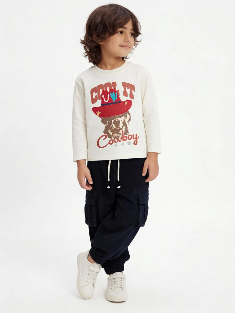 HOP Kids Boys Navy Mid-Rise Corduroy Joggers