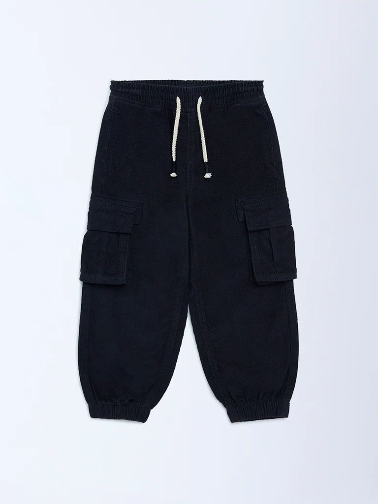 HOP Kids Boys Navy Mid-Rise Corduroy Joggers - Image 3