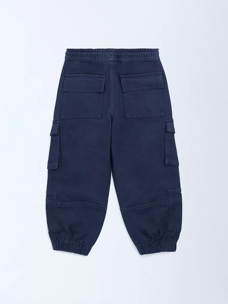 HOP Kids Boys Navy Mid-Rise Cotton-Blend Cargo Joggers - Image 5