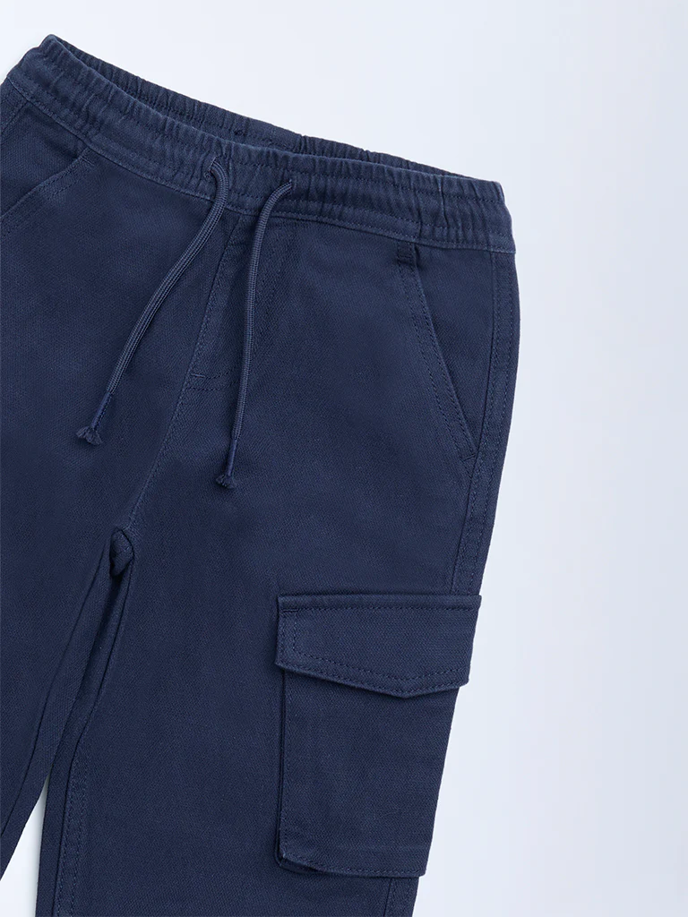 HOP Kids Boys Navy Mid-Rise Cotton-Blend Cargo Joggers - Image 6