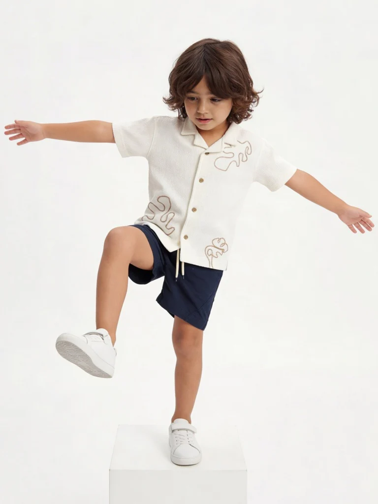 HOP Kids Boys Navy Mid-Rise Cotton-Blend Shorts