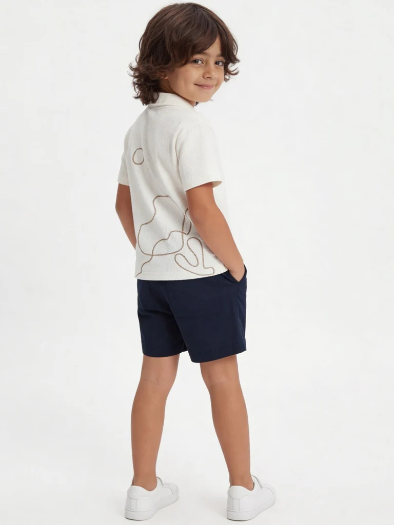 HOP Kids Boys Navy Mid-Rise Cotton-Blend Shorts - Image 2