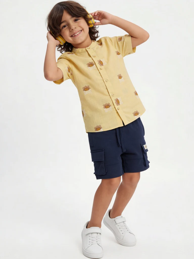 HOP Kids Boys Navy Mid-Rise Cotton Shorts