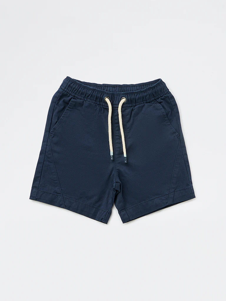 HOP Kids Boys Navy Solid Cotton-Blend Shorts