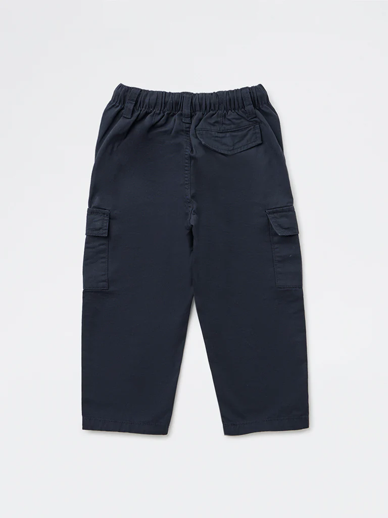 HOP Kids Boys Navy Solid Relaxed-Fit Cotton Cargo Pants - Image 5