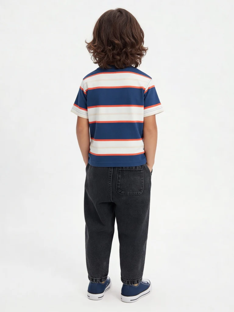 HOP Kids Boys Navy Striped Cotton T-Shirt - Image 3
