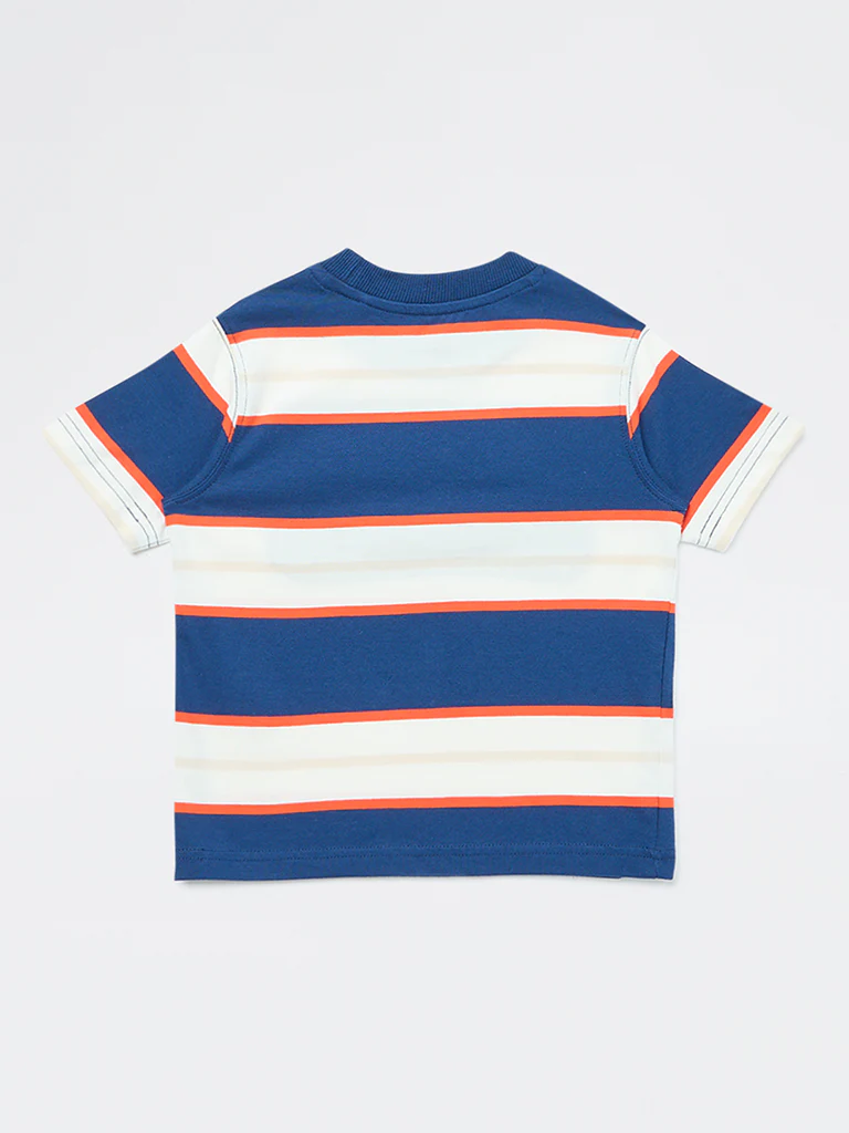 HOP Kids Boys Navy Striped Cotton T-Shirt - Image 5