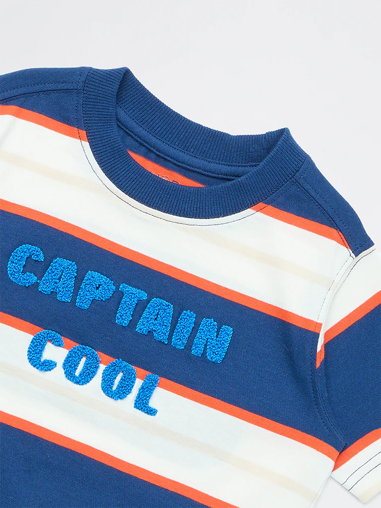 HOP Kids Boys Navy Striped Cotton T-Shirt - Image 6