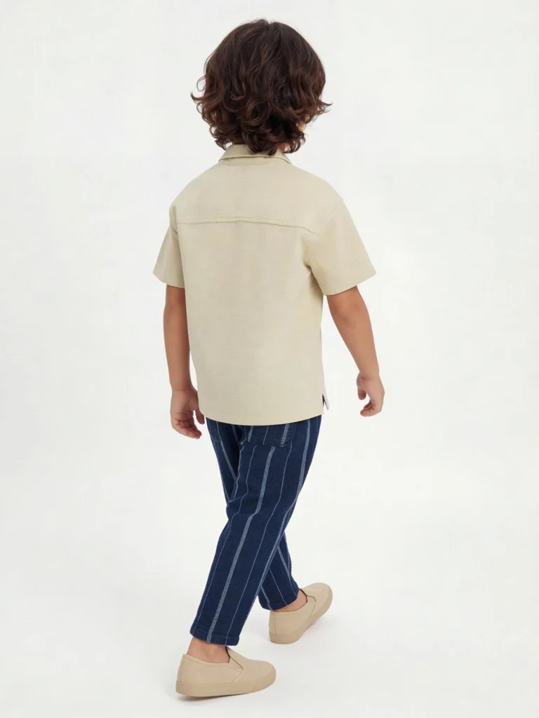 HOP Kids Boys Navy Striped Mid-Rise Cotton Trousers - Image 2