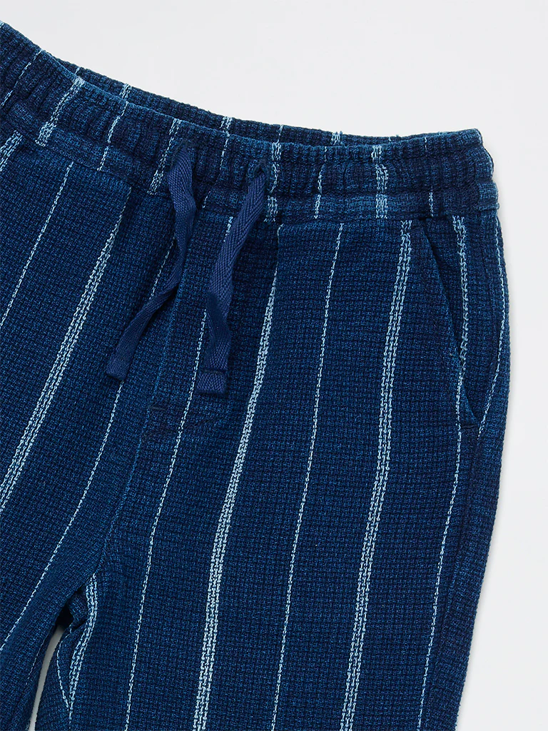 HOP Kids Boys Navy Striped Mid-Rise Cotton Trousers - Image 5