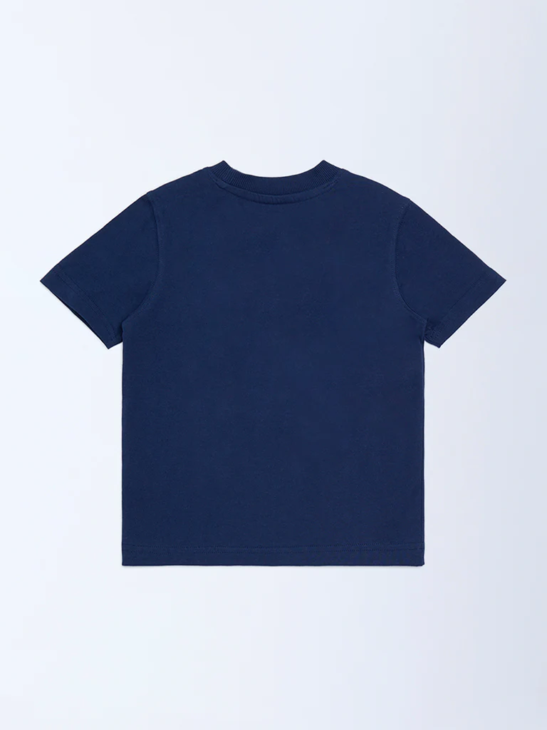 HOP Kids Boys Navy Text Embossed Cotton T-Shirt - Image 4