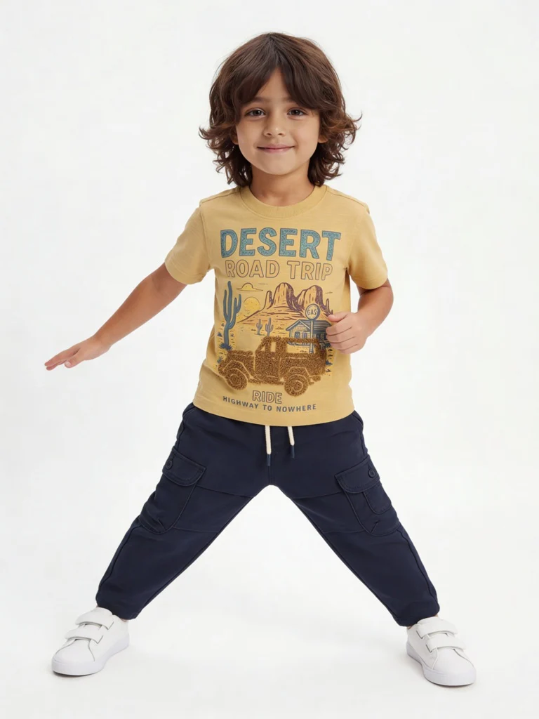 HOP Kids Boys Navy Textured Mid-Rise Cotton-Blend Cargo Pants