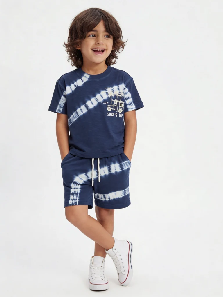 HOP Kids Boys Navy Tie-Dye Cotton T-Shirt and Shorts Set