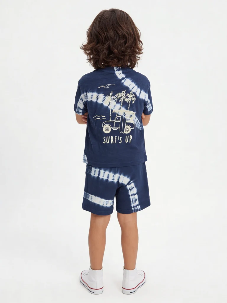 HOP Kids Boys Navy Tie-Dye Cotton T-Shirt and Shorts Set - Image 2