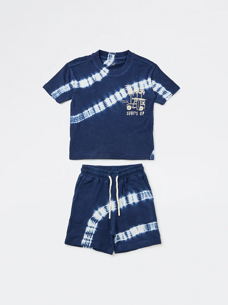 HOP Kids Boys Navy Tie-Dye Cotton T-Shirt and Shorts Set - Image 3