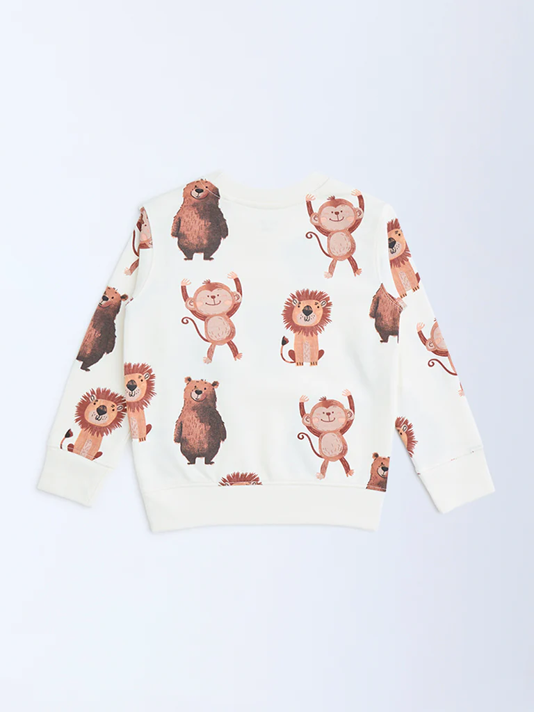 HOP Kids Boys Off-White Animal Printed Cotton-Blend Sweatshirt - Image 4