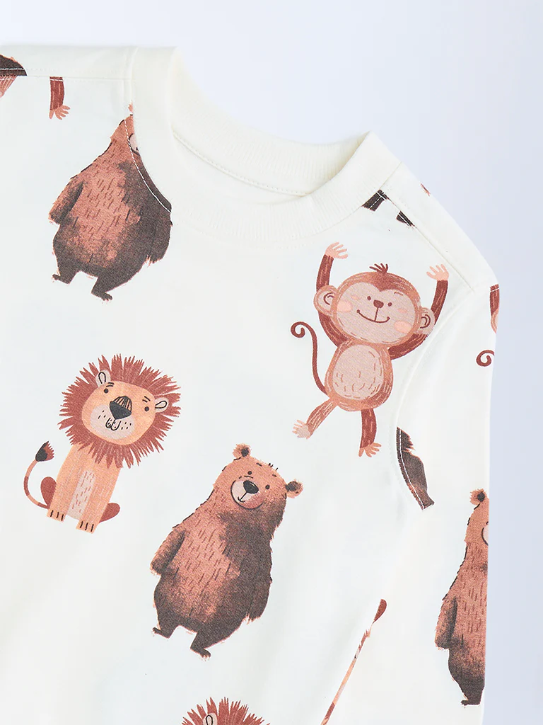 HOP Kids Boys Off-White Animal Printed Cotton-Blend Sweatshirt - Image 5