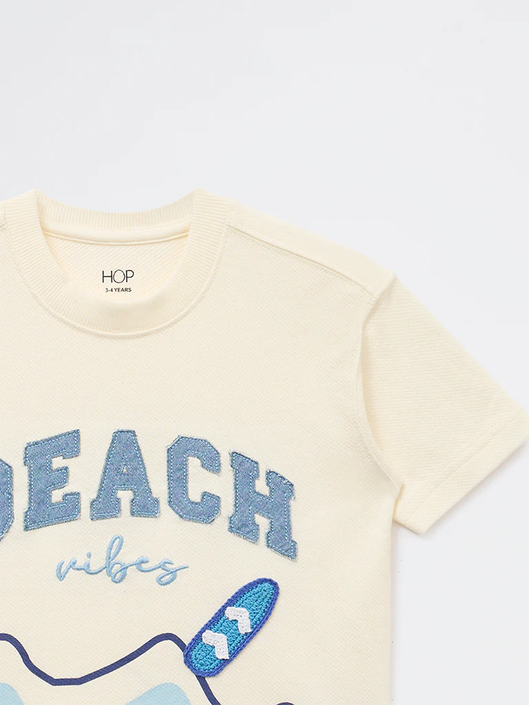 HOP Kids Boys Off-White Beach-Inspired Cotton T-Shirt - Image 3