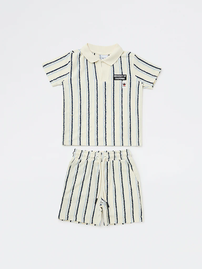 HOP Kids Boys Off-White Cotton-Blend T-Shirt and Shorts Set - Image 3