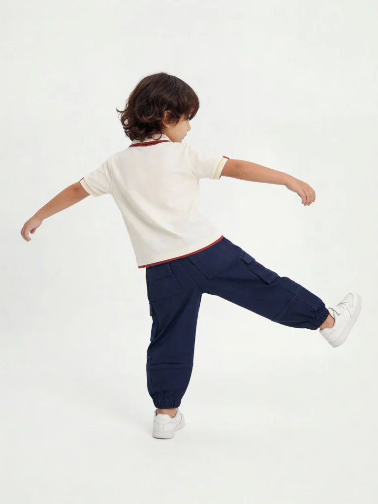 HOP Kids Boys Off-White Cotton Polo T-Shirt - Image 2
