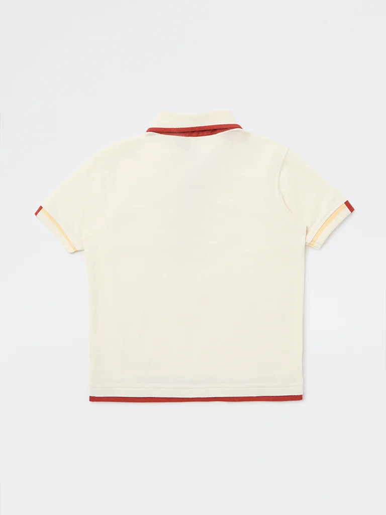 HOP Kids Boys Off-White Cotton Polo T-Shirt - Image 4