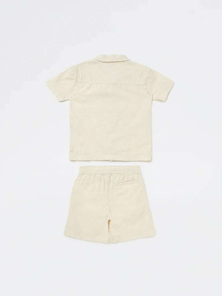 HOP Kids Boys Off-White Cotton Shirt with Shorts Set - Image 4