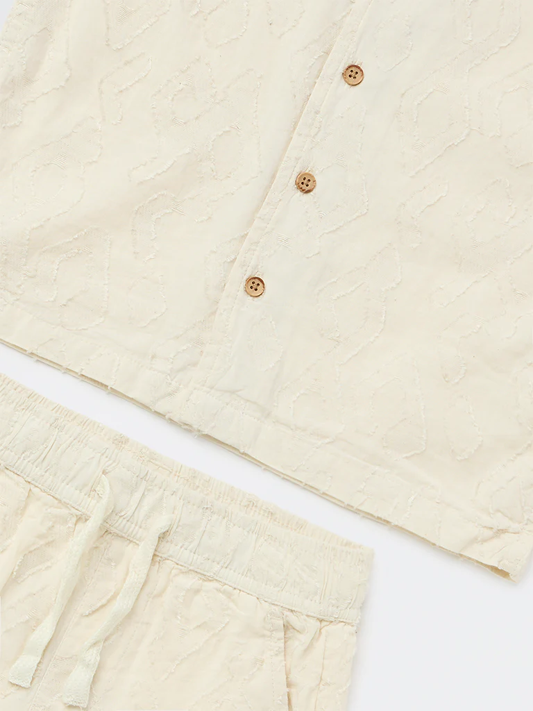 HOP Kids Boys Off-White Cotton Shirt with Shorts Set - Image 5