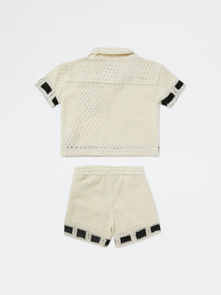HOP Kids Boys Off-White Cotton T-Shirt and Shorts Set - Image 4