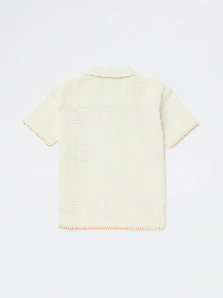 HOP Kids Boys Off-White Embroidered Cotton Shirt - Image 4