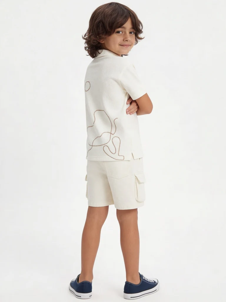 HOP Kids Boys Off-White Embroidered Resort-Fit Cotton Shirt - Image 3