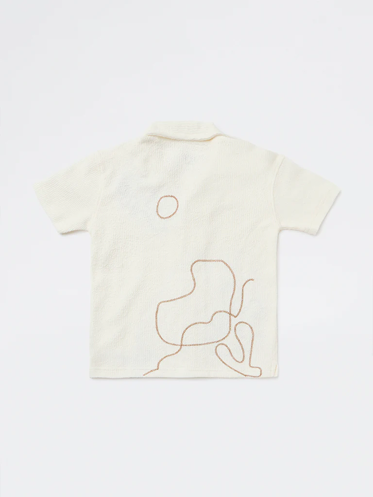 HOP Kids Boys Off-White Embroidered Resort-Fit Cotton Shirt - Image 5
