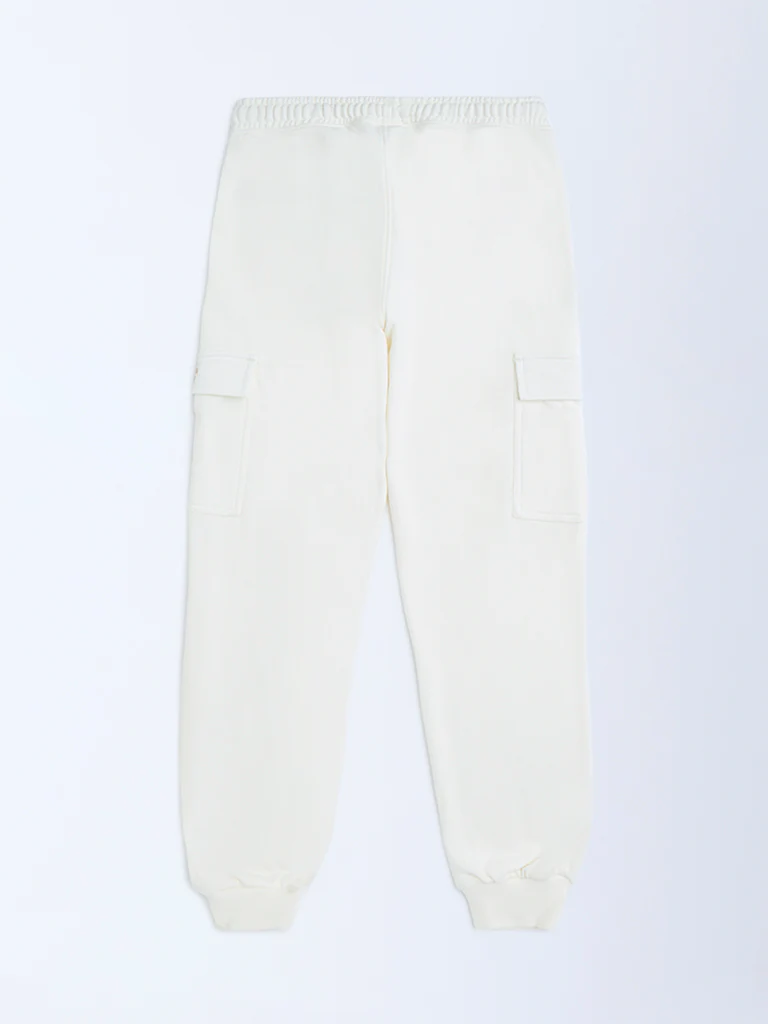 HOP Kids Boys Off-White Mid-Rise Cotton-Blend Joggers - Image 5