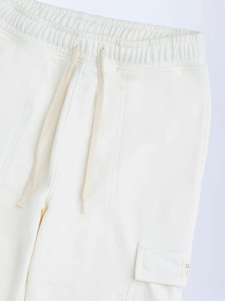 HOP Kids Boys Off-White Mid-Rise Cotton-Blend Joggers - Image 6