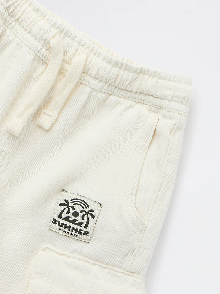 HOP Kids Boys Off-White Mid-Rise Cotton Cargo Shorts - Image 6