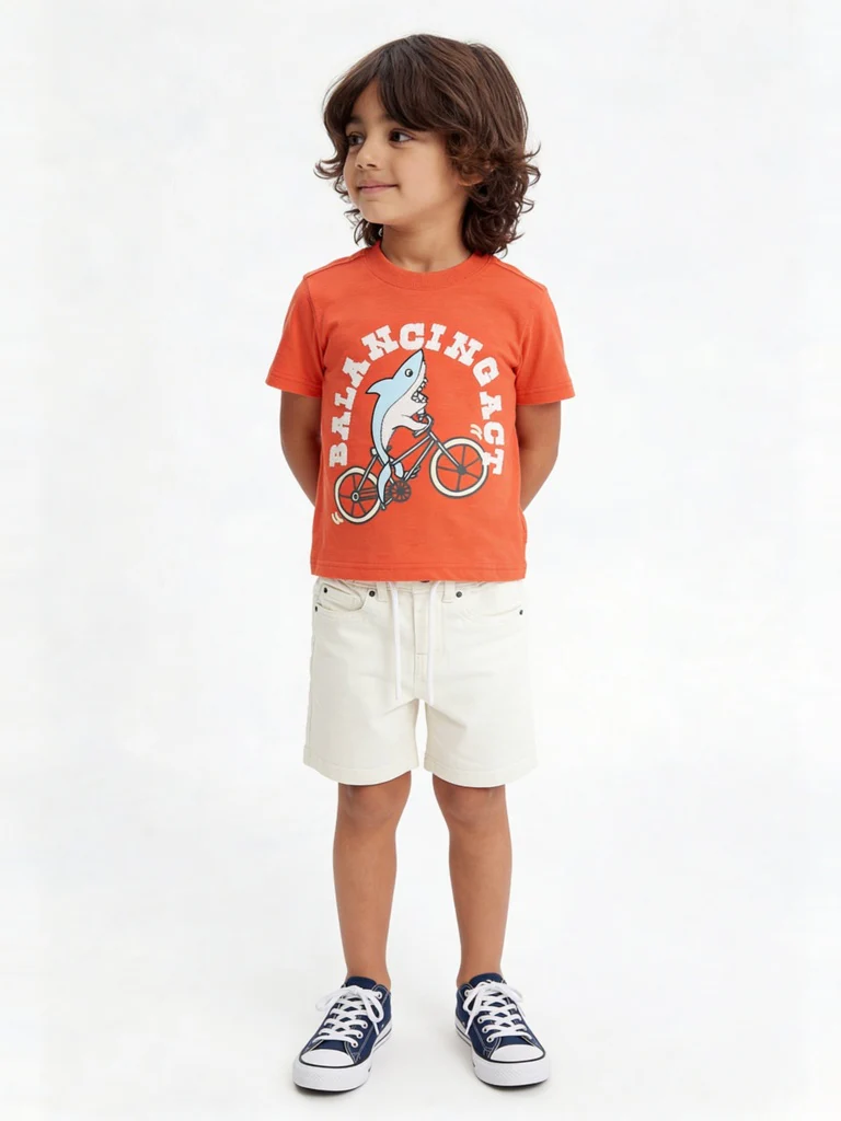 HOP Kids Boys Off-White Mid-Rise Denim Shorts