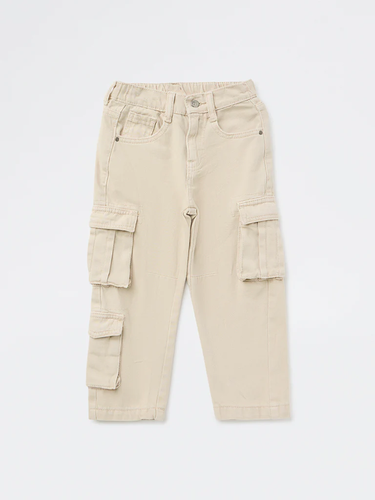 HOP Kids Boys Off-White Mid-Rise Relaxed-Fit Jeans - Image 4