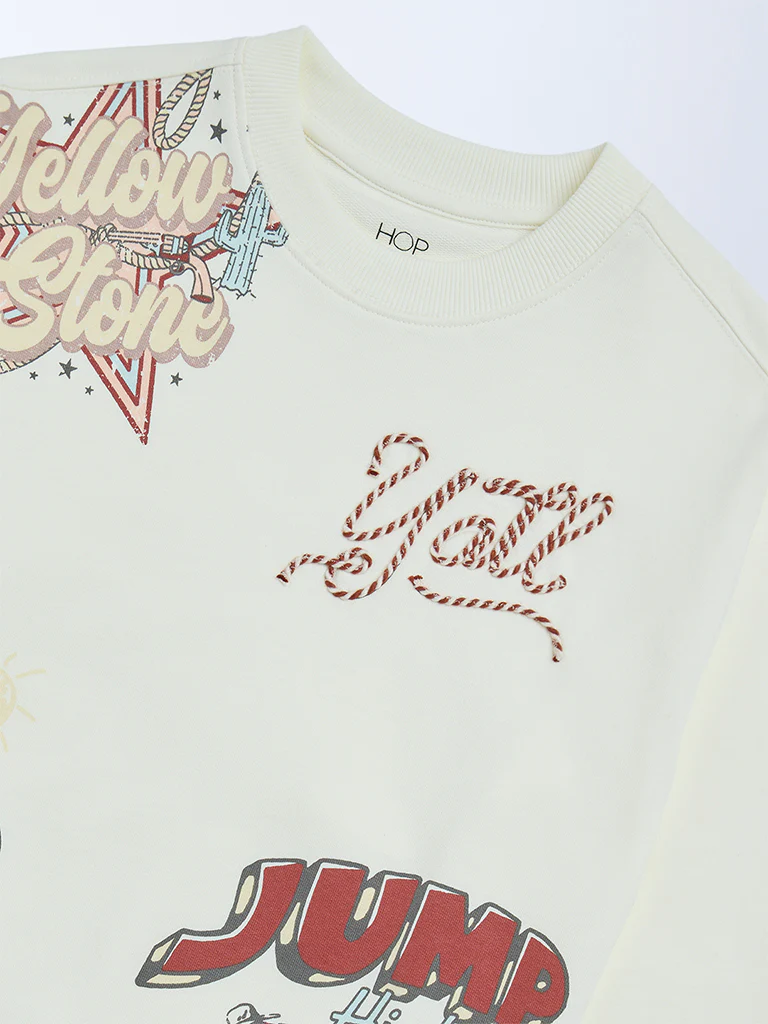 HOP Kids Boys Off-White Printed Cotton-Blend Sweatshirt - Image 5