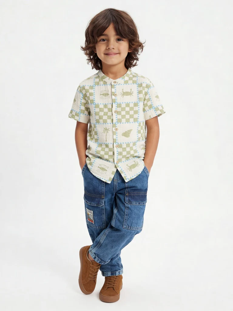 HOP Kids Boys Off-White Printed Cotton Shirt