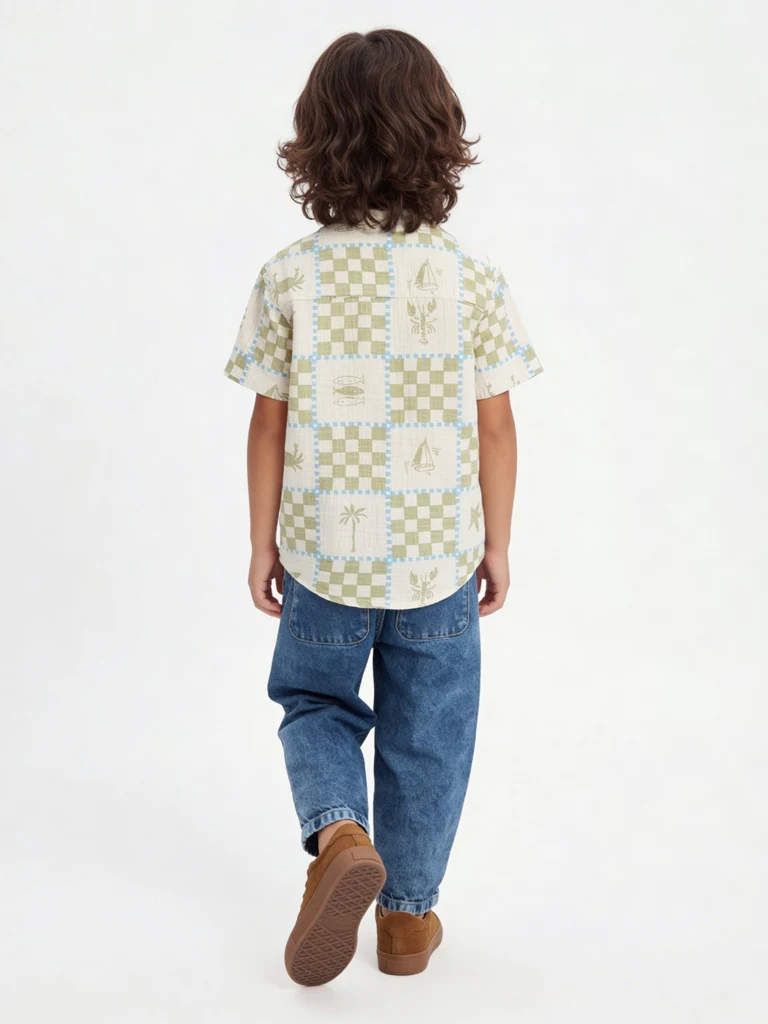 HOP Kids Boys Off-White Printed Cotton Shirt - Image 3